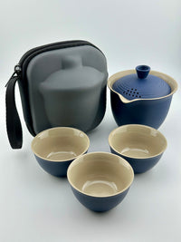 Portable Ceramic Tea Set, Kung Fu Tea Set, 1 Tea Pot with 3 Teacups and Bag