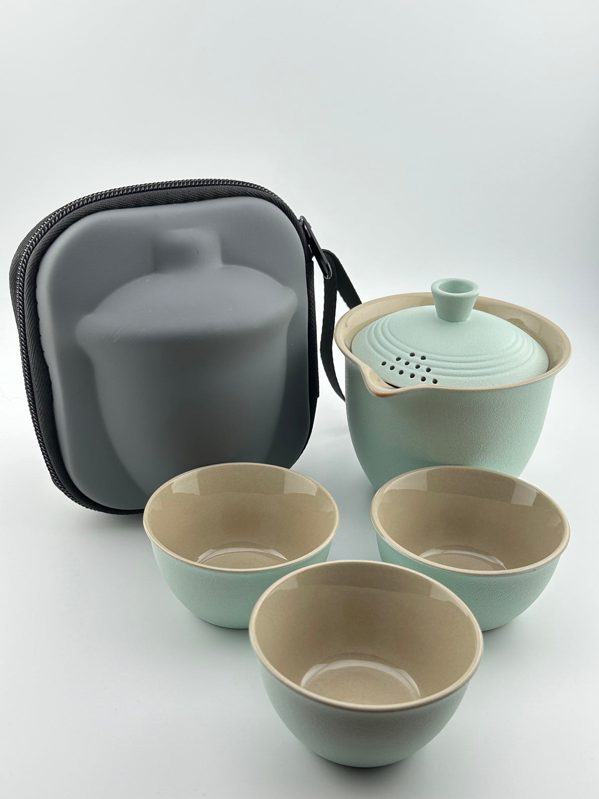 Portable Ceramic Tea Set, Kung Fu Tea Set, 1 Tea Pot with 3 Teacups and Bag
