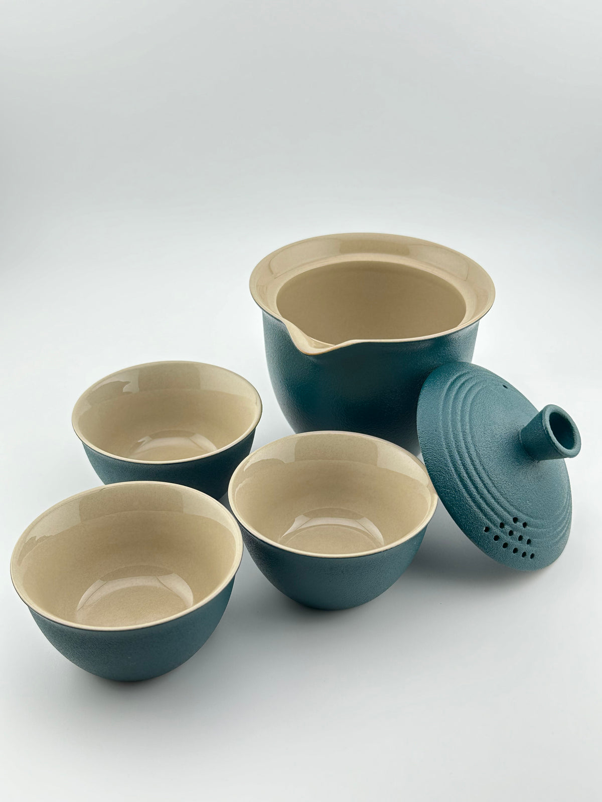 Portable Ceramic Tea Set, Kung Fu Tea Set, 1 Tea Pot with 3 Teacups and Bag