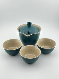 Portable Ceramic Tea Set, Kung Fu Tea Set, 1 Tea Pot with 3 Teacups and Bag