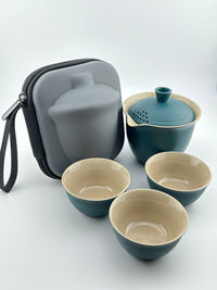 Portable Ceramic Tea Set, Kung Fu Tea Set, 1 Tea Pot with 3 Teacups and Bag