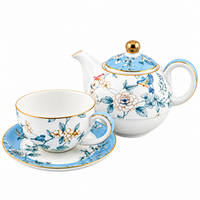 Blue Bird & Blossom Porcelain Tea Set – Elegant Floral Teaware with Gold Accents