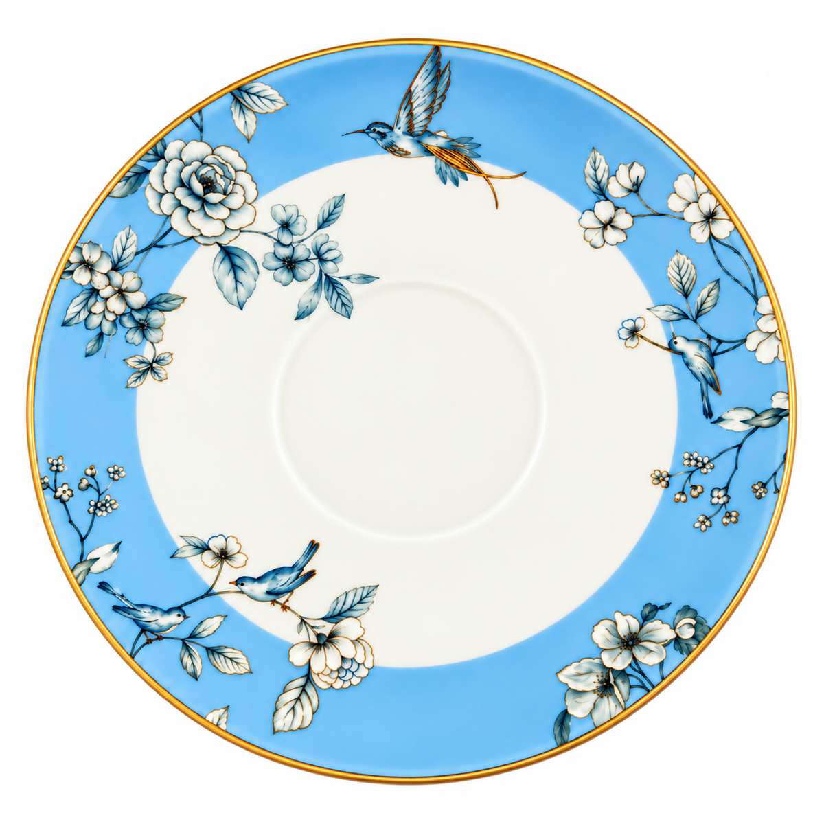Blue Bird & Blossom Porcelain Tea Set – Elegant Floral Teaware with Gold Accents