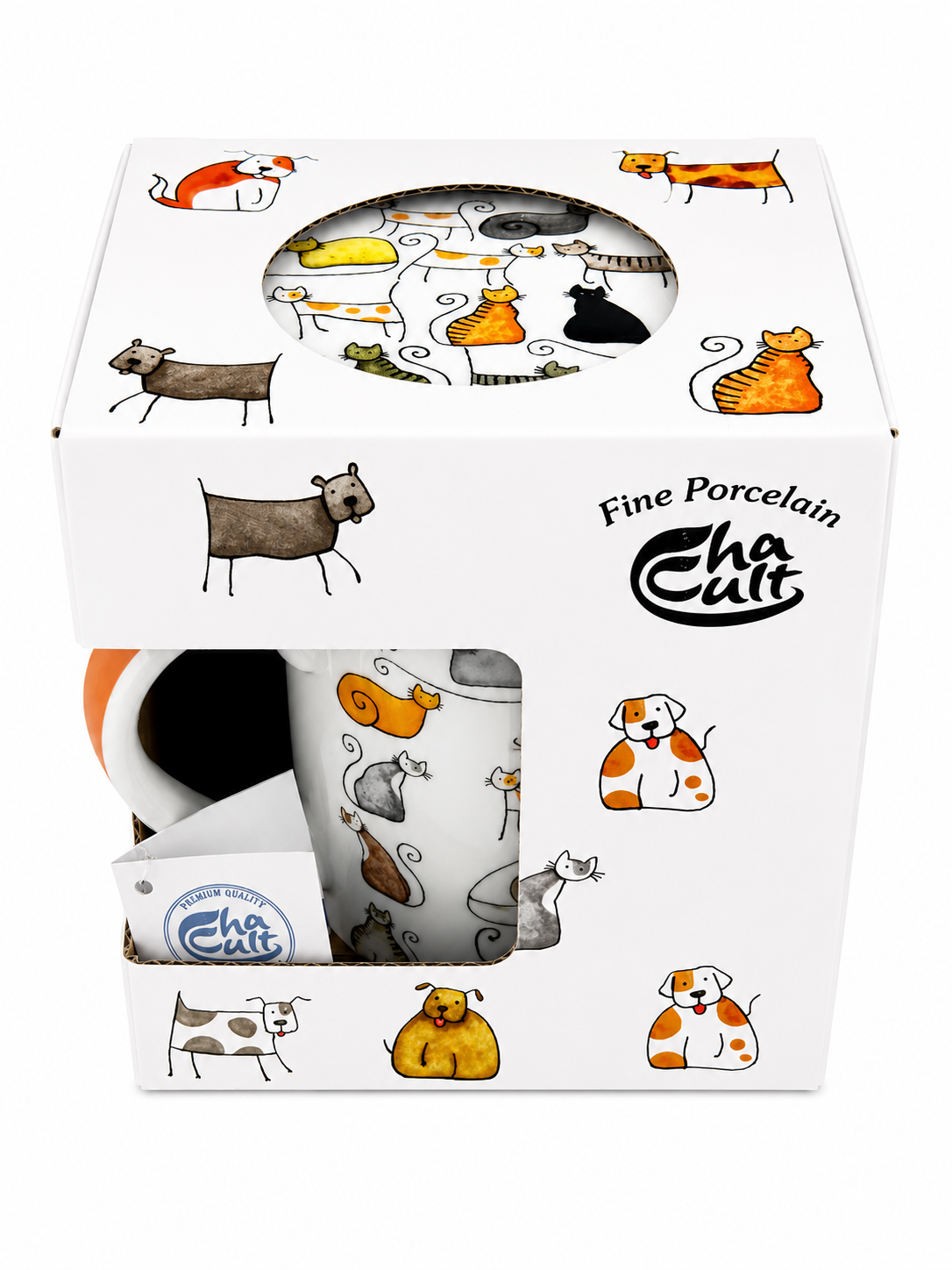 Herb Tea Cup “Dodo & Bodo” – Porcelain Cat Tea Mug with Stainless Steel Infuser & Lid, 8.5 oz