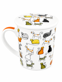 Herb Tea Cup “Dodo & Bodo” – Porcelain Cat Tea Mug with Stainless Steel Infuser & Lid, 8.5 oz