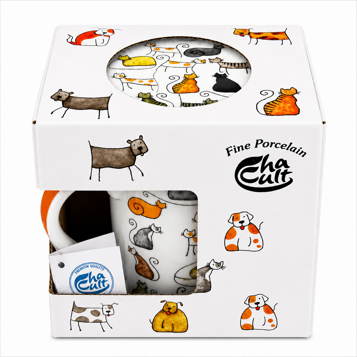 Herb Tea Cup “Dodo & Bodo” – Porcelain Cat Tea Mug with Stainless Steel Infuser & Lid, 8.5 oz