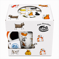 Herb Tea Cup “Dodo & Bodo” – Porcelain Cat Tea Mug with Stainless Steel Infuser & Lid, 8.5 oz