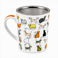 Herb Tea Cup “Dodo & Bodo” – Porcelain Cat Tea Mug with Stainless Steel Infuser & Lid, 8.5 oz