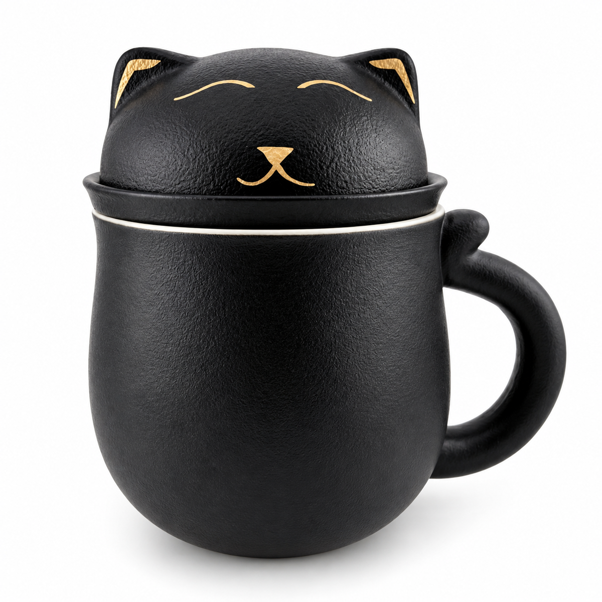 Cute Cat Ceramic Tea Mug with Infuser & Lid – 13.5 oz