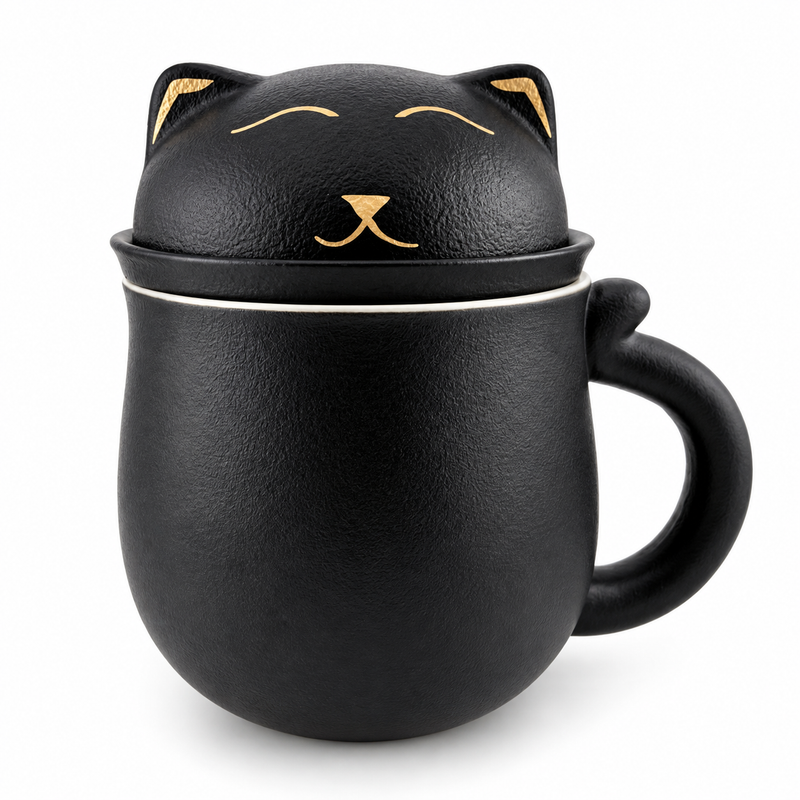 Cute Cat Ceramic Tea Mug with Infuser & Lid – 13.5 oz