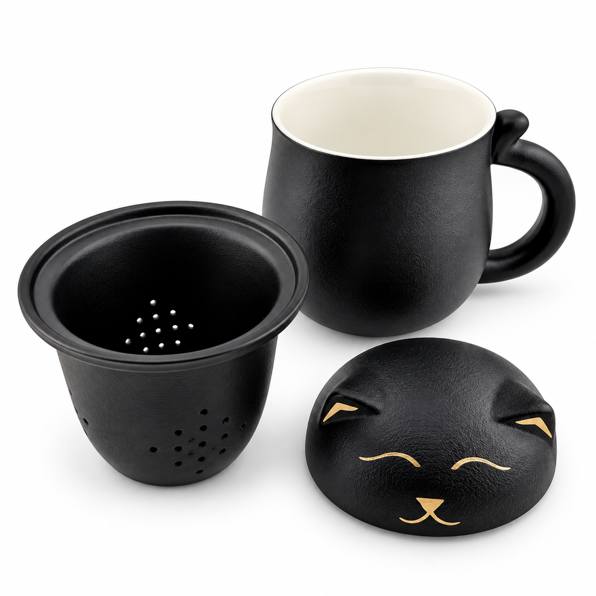 Cute Cat Ceramic Tea Mug with Infuser & Lid – 13.5 oz