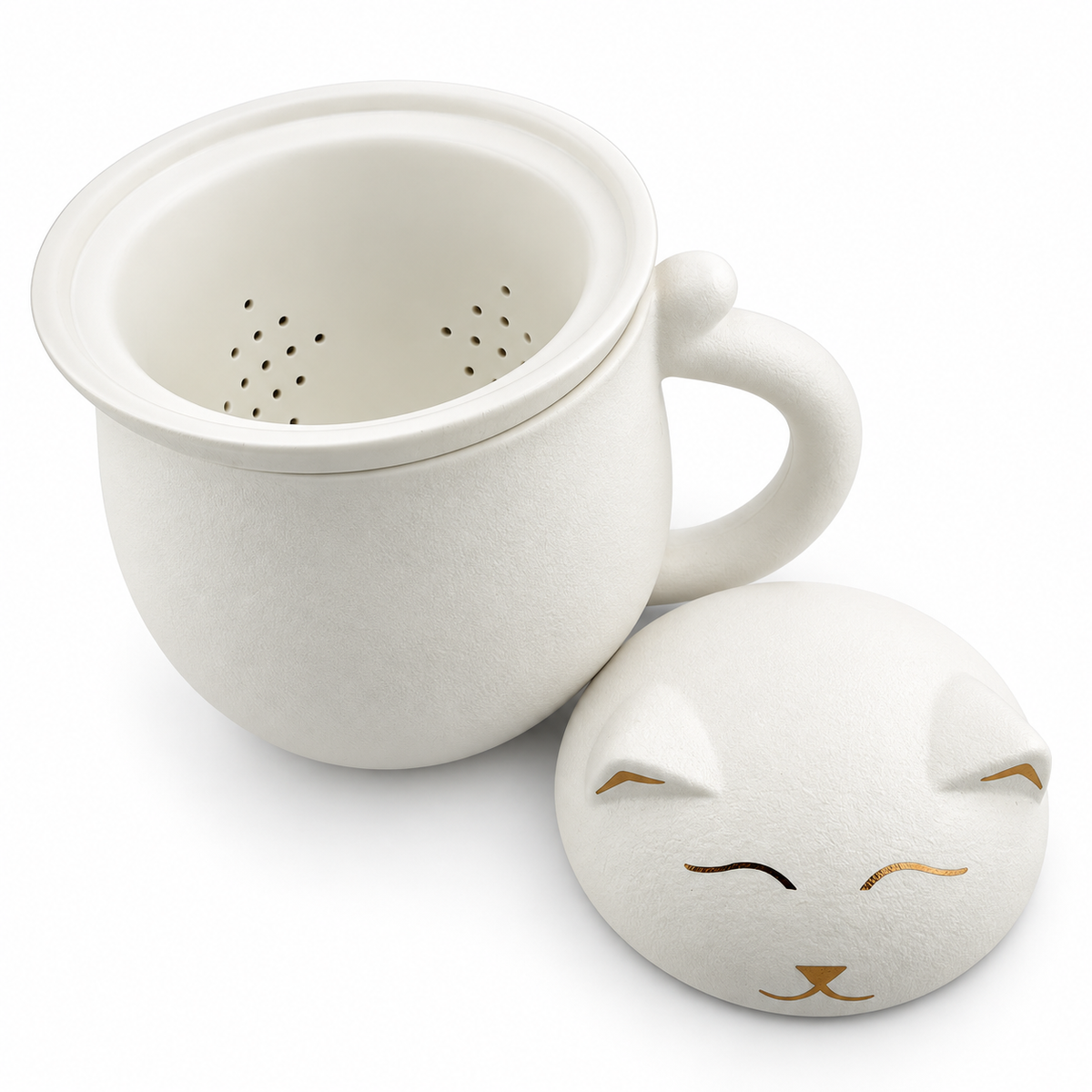 Cute Cat Ceramic Tea Mug with Infuser & Lid – 13.5 oz