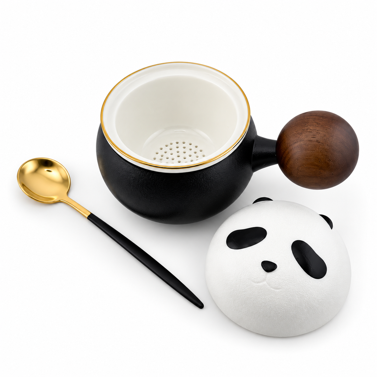 Panda Ceramic Travel Tea Mug with Infuser & Spoon – 220 ml
