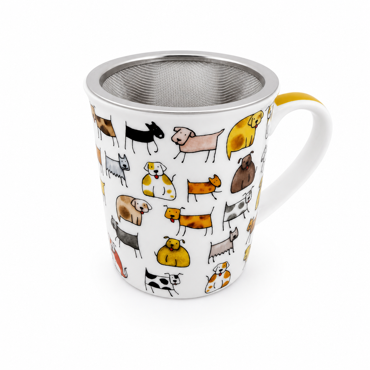 Herb Tea Cup “Dodo & Bodo” – Porcelain Dog Tea Mug with Stainless Steel Infuser & Lid, 8.5 oz