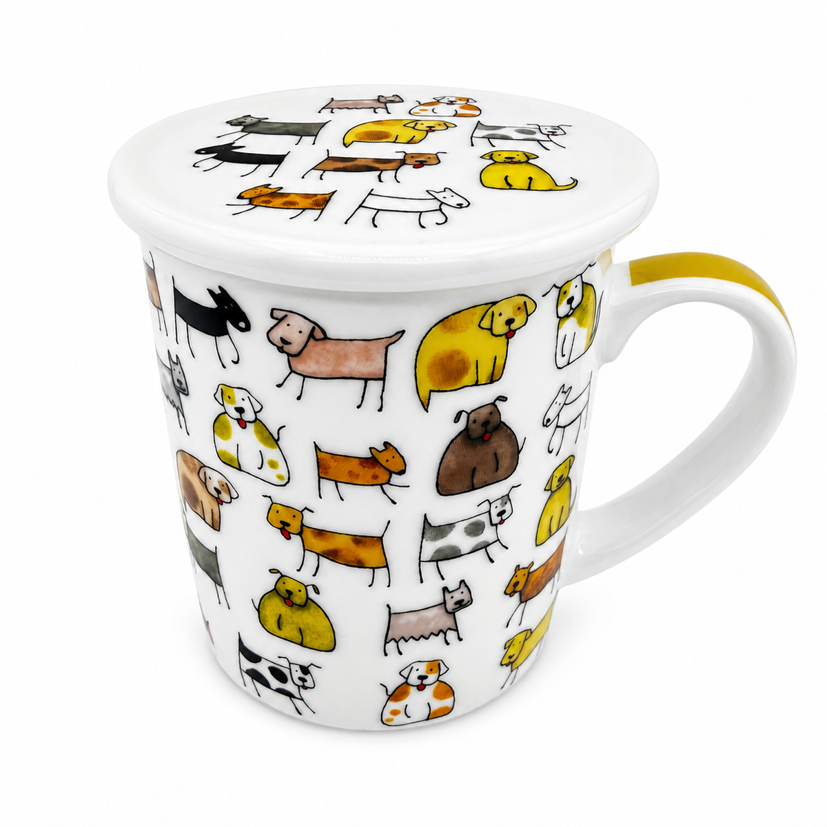 Herb Tea Cup “Dodo & Bodo” – Porcelain Dog Tea Mug with Stainless Steel Infuser & Lid, 8.5 oz