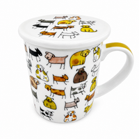 Herb Tea Cup “Dodo & Bodo” – Porcelain Dog Tea Mug with Stainless Steel Infuser & Lid, 8.5 oz