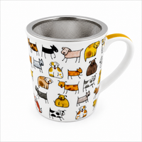 Herb Tea Cup “Dodo & Bodo” – Porcelain Dog Tea Mug with Stainless Steel Infuser & Lid, 8.5 oz