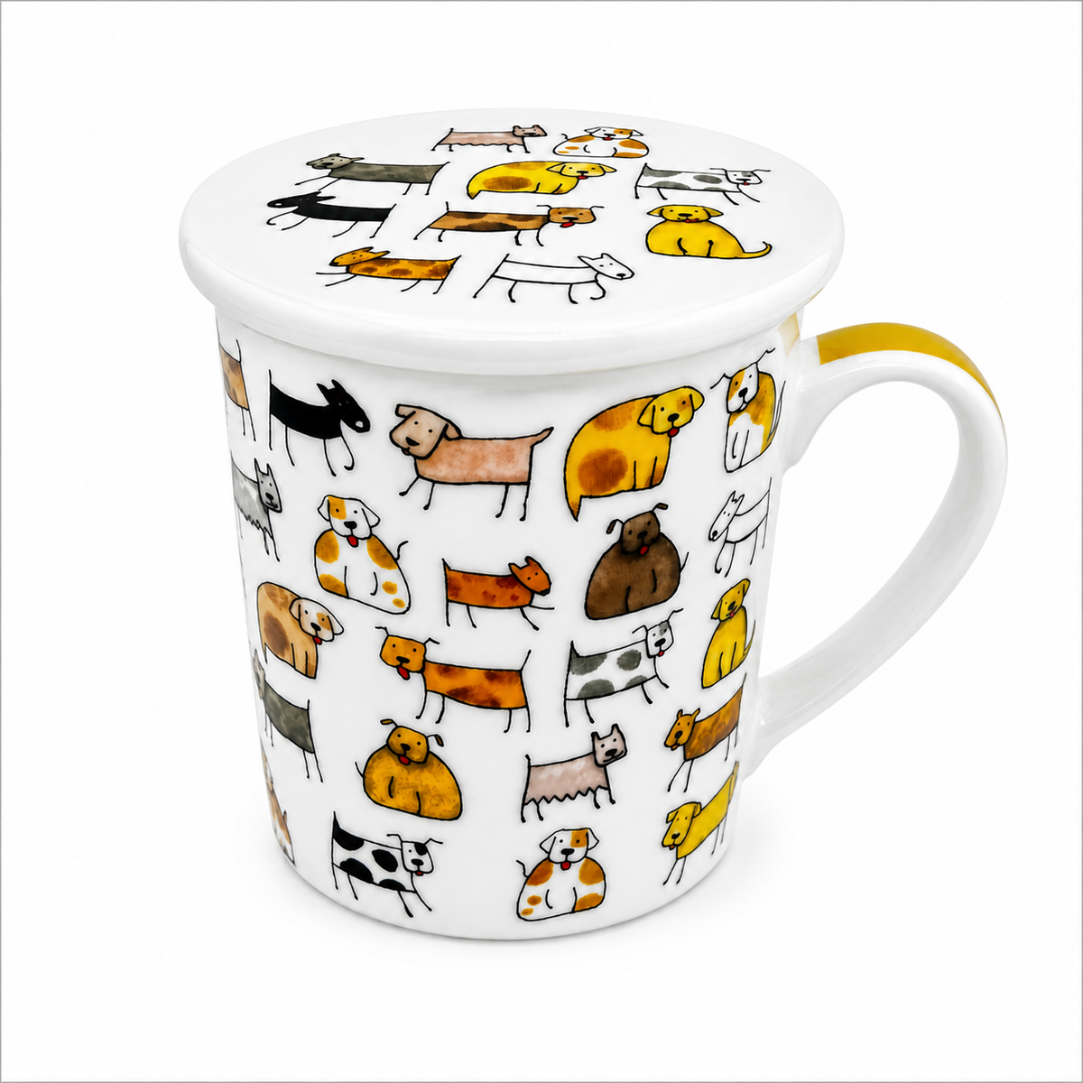 Herb Tea Cup “Dodo & Bodo” – Porcelain Dog Tea Mug with Stainless Steel Infuser & Lid, 8.5 oz