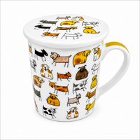 Herb Tea Cup “Dodo & Bodo” – Porcelain Dog Tea Mug with Stainless Steel Infuser & Lid, 8.5 oz