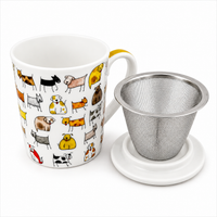 Herb Tea Cup “Dodo & Bodo” – Porcelain Dog Tea Mug with Stainless Steel Infuser & Lid, 8.5 oz