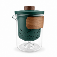 Portable Ceramic Travel Tea Set with Glass Teapot, Built-In Infuser & 3 Cups