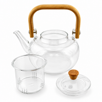 Modern Clear Glass Tea Maker Set with Bamboo Tray & 6 Cups – 1000 ml Borosilicate Teapot