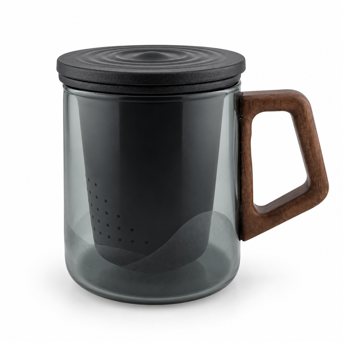 Modern Glass Tea Infuser Cup with Ceramic Filter & Wooden Handle – 400 ml