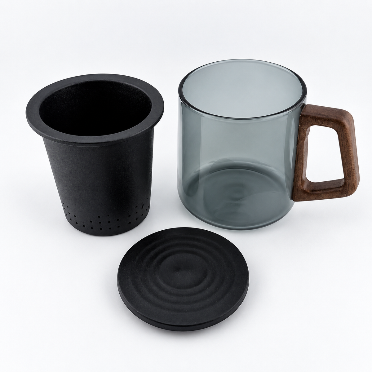 Modern Glass Tea Infuser Cup with Ceramic Filter & Wooden Handle – 400 ml