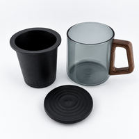 Modern Glass Tea Infuser Cup with Ceramic Filter & Wooden Handle – 400 ml