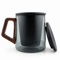 Modern Glass Tea Infuser Cup with Ceramic Filter & Wooden Handle – 400 ml