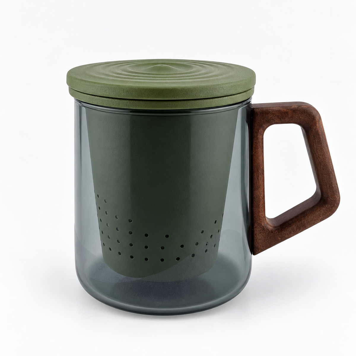 Modern Glass Tea Infuser Cup with Ceramic Filter & Wooden Handle – 400 ml