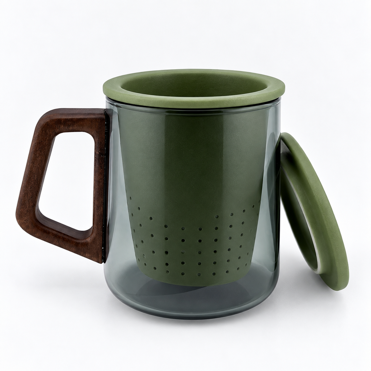 Modern Glass Tea Infuser Cup with Ceramic Filter & Wooden Handle – 400 ml