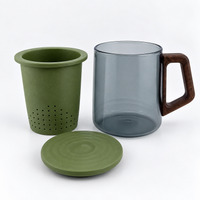 Modern Glass Tea Infuser Cup with Ceramic Filter & Wooden Handle – 400 ml