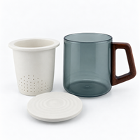 Modern Glass Tea Infuser Cup with Ceramic Filter & Wooden Handle – 400 ml