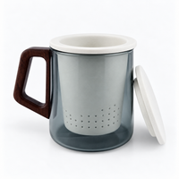 Modern Glass Tea Infuser Cup with Ceramic Filter & Wooden Handle – 400 ml