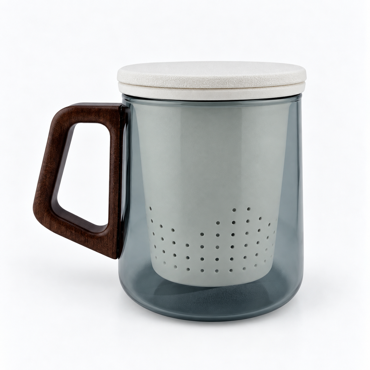 Modern Glass Tea Infuser Cup with Ceramic Filter & Wooden Handle – 400 ml