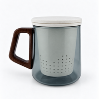 Modern Glass Tea Infuser Cup with Ceramic Filter & Wooden Handle – 400 ml
