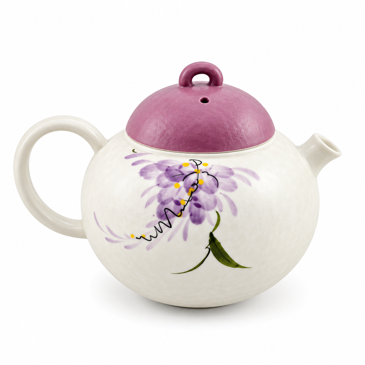 Hand-Painted Ceramic Kung Fu Teapot – Floral Underglaze Design