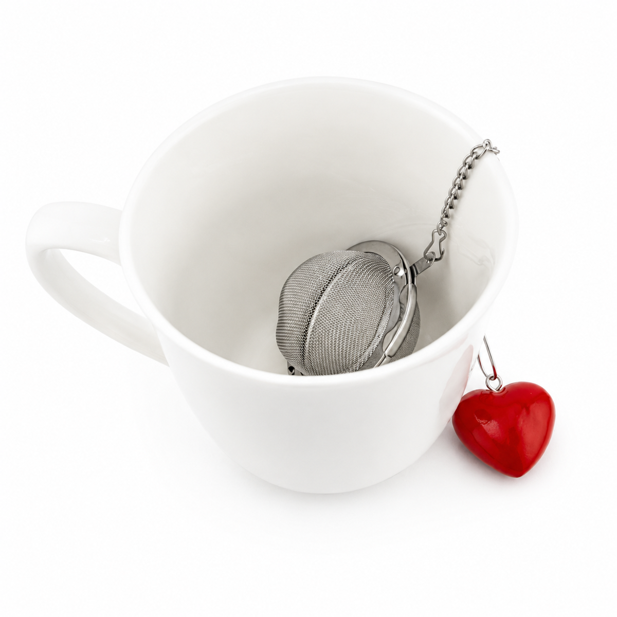 Heart Tea Ball Infuser with Red Heart Hanger – Stainless Steel Loose Leaf Tea Strainer