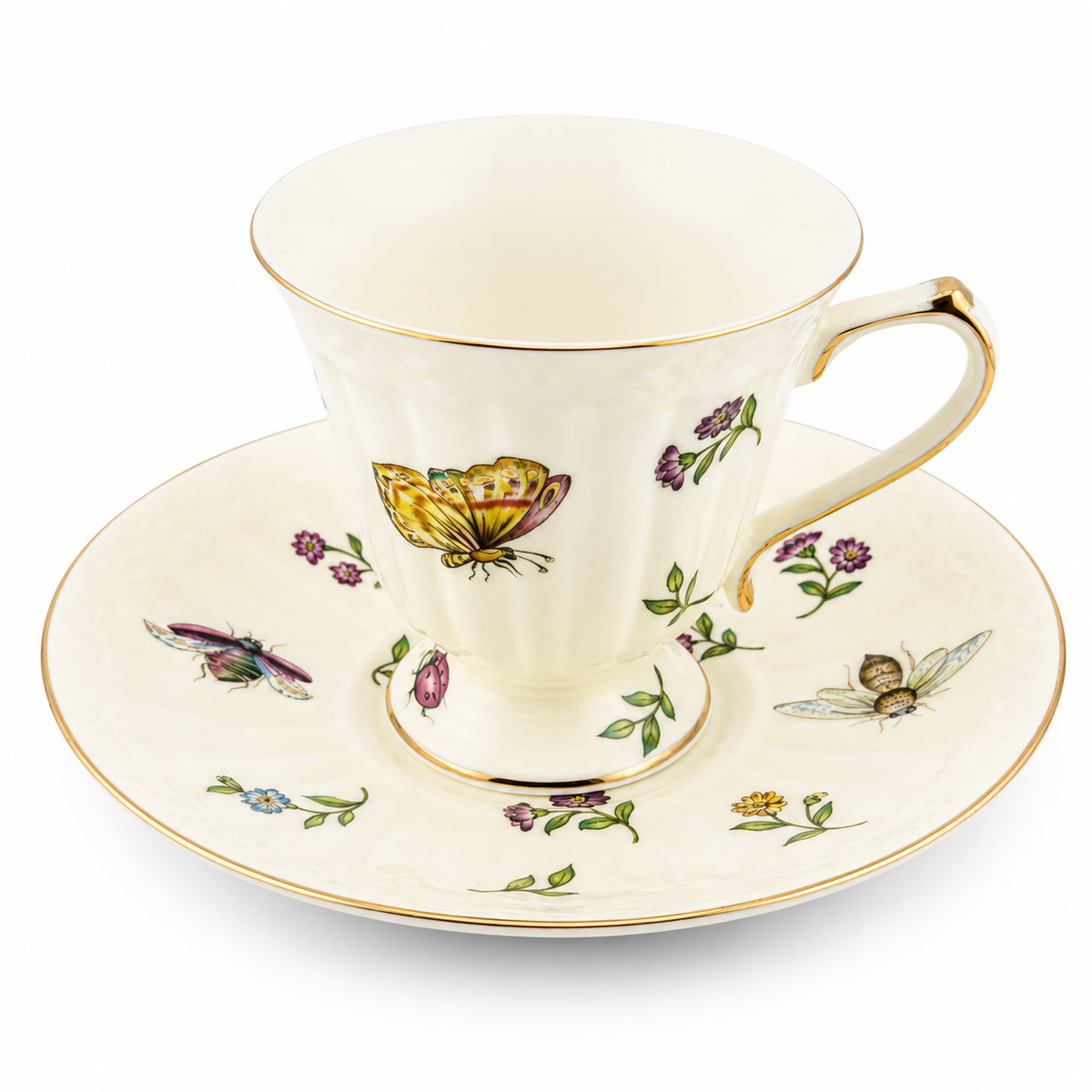 Vintage Gold-Gilded Floral Ceramic Teapot & Cup Set – English Afternoon Tea Collection