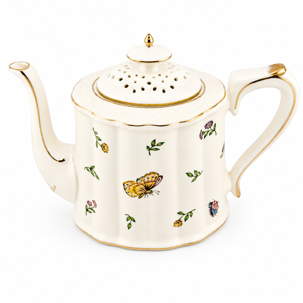 Vintage Gold-Gilded Floral Ceramic Teapot & Cup Set – English Afternoon Tea Collection