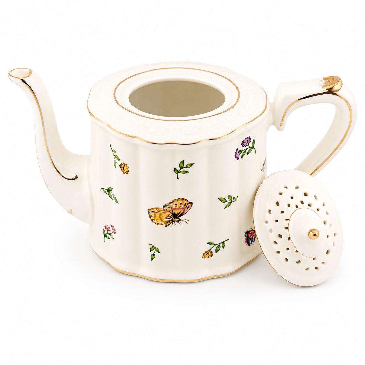 Vintage Gold-Gilded Floral Ceramic Teapot & Cup Set – English Afternoon Tea Collection