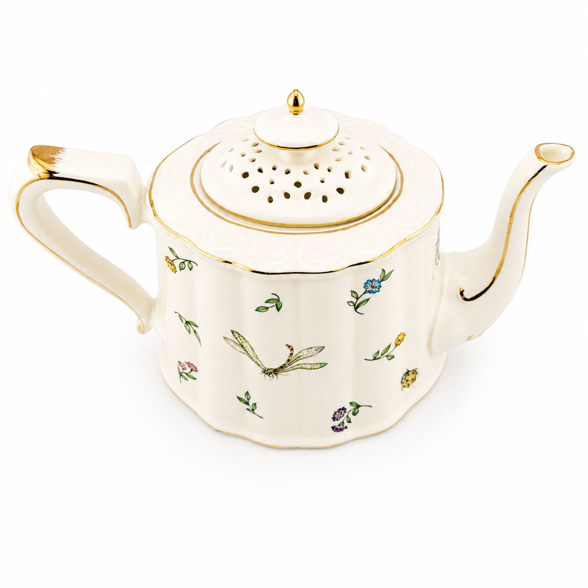 Vintage Gold-Gilded Floral Ceramic Teapot & Cup Set – English Afternoon Tea Collection