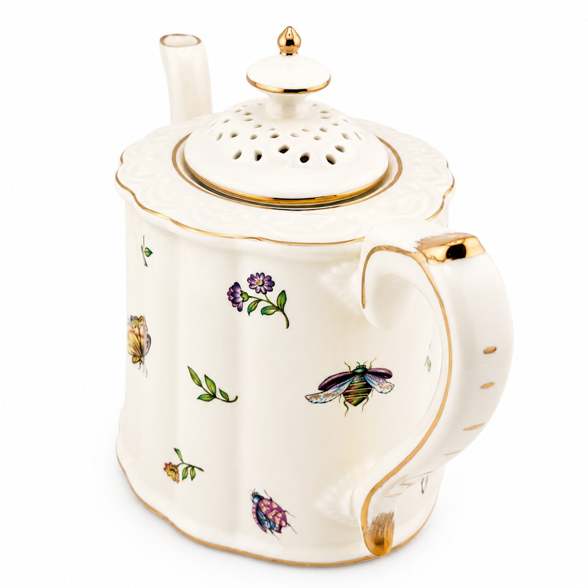 Vintage Gold-Gilded Floral Ceramic Teapot & Cup Set – English Afternoon Tea Collection