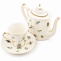 Vintage Gold-Gilded Floral Ceramic Teapot & Cup Set – English Afternoon Tea Collection