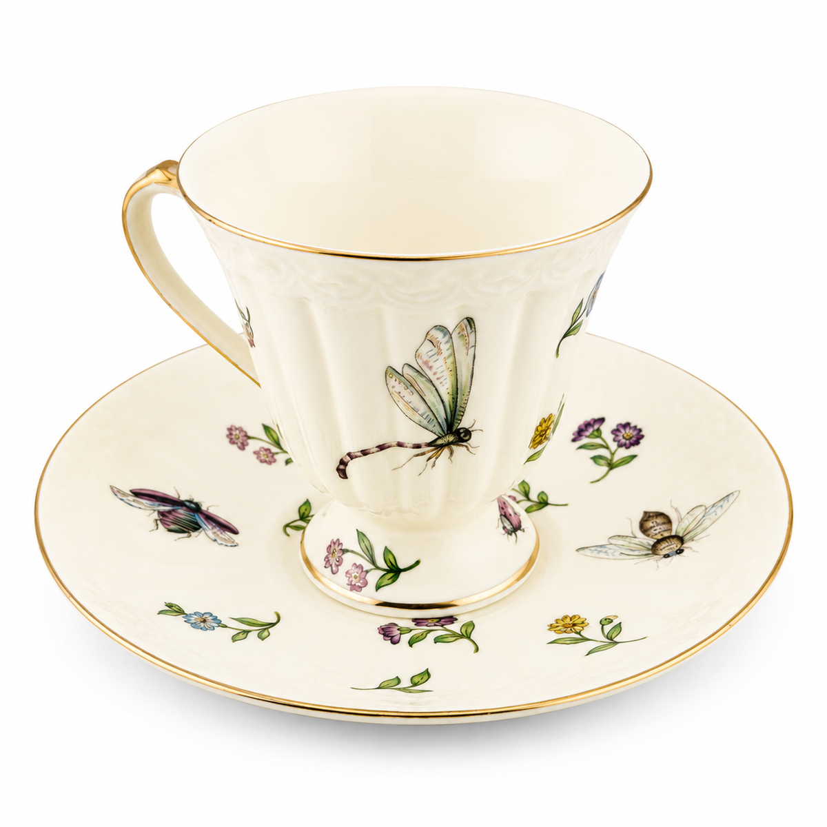 Vintage Gold-Gilded Floral Ceramic Teapot & Cup Set – English Afternoon Tea Collection