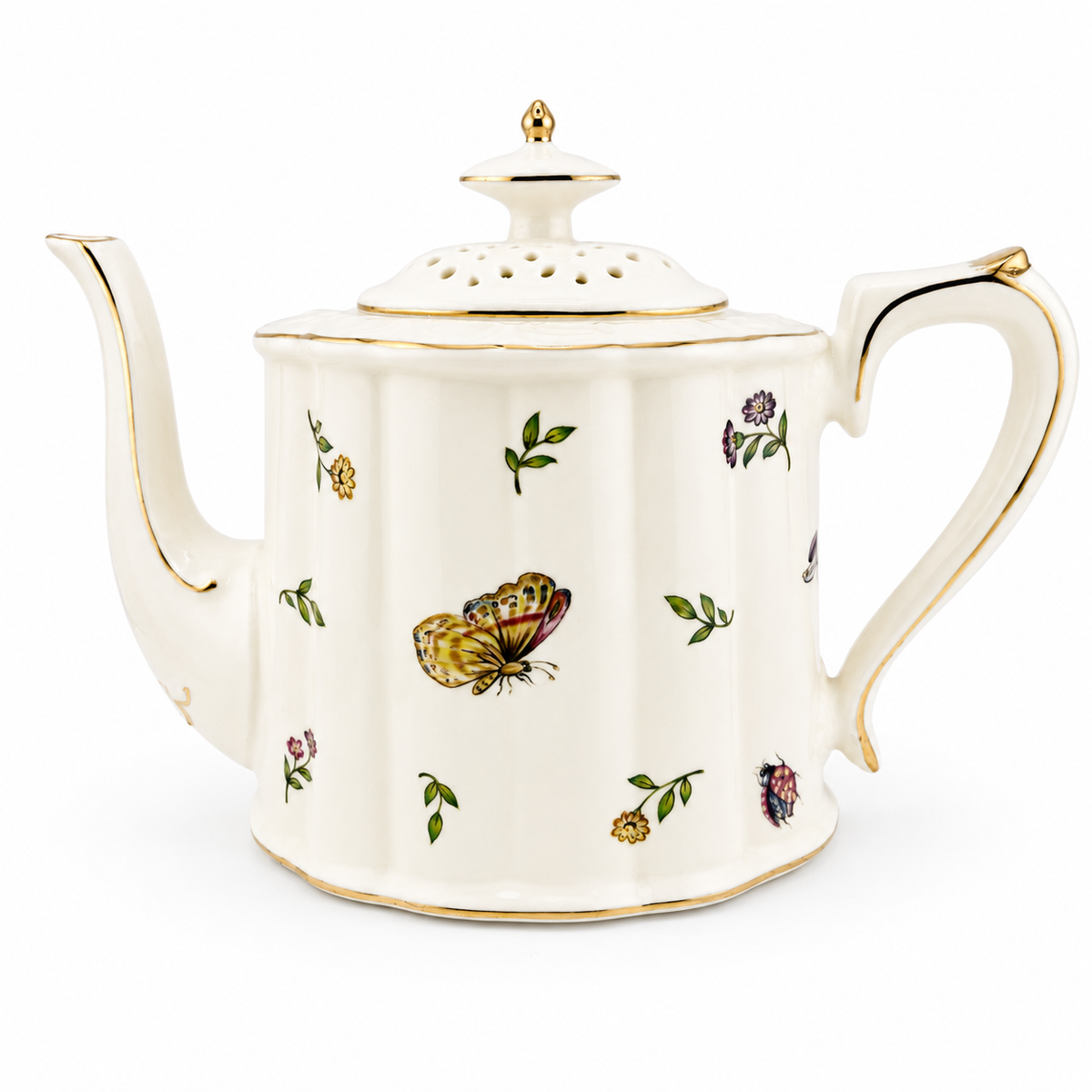 Vintage Gold-Gilded Floral Ceramic Teapot & Cup Set – English Afternoon Tea Collection
