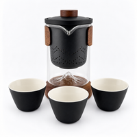 Portable Ceramic Travel Tea Set with Glass Teapot, Built-In Infuser & 3 Cups