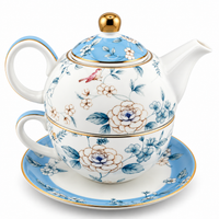 Blue Bird & Blossom Porcelain Tea Set – Elegant Floral Teaware with Gold Accents
