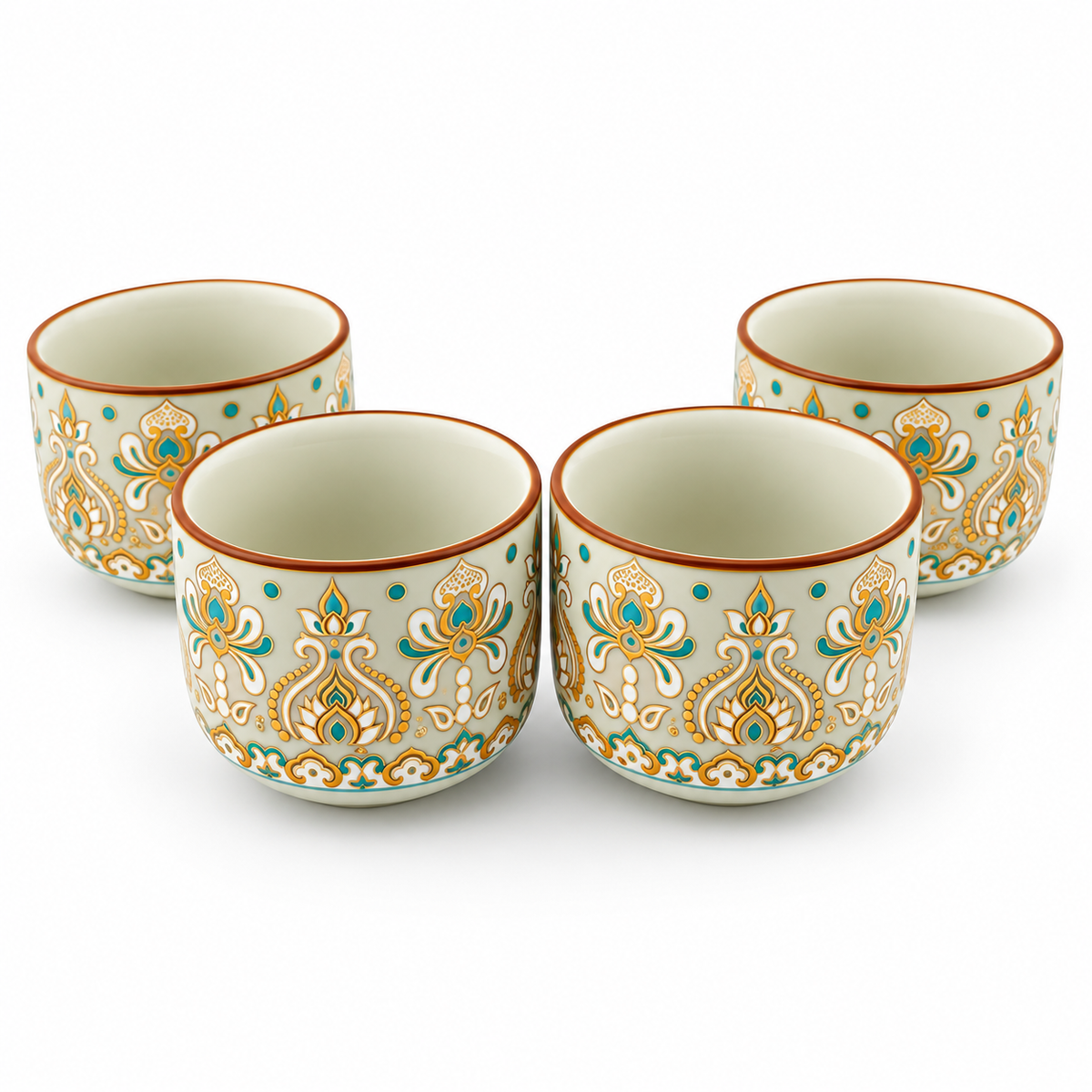 Imperial Elegance Ceramic Tea Set – Turquoise & Gold | 1 Teapot + 4 Cups